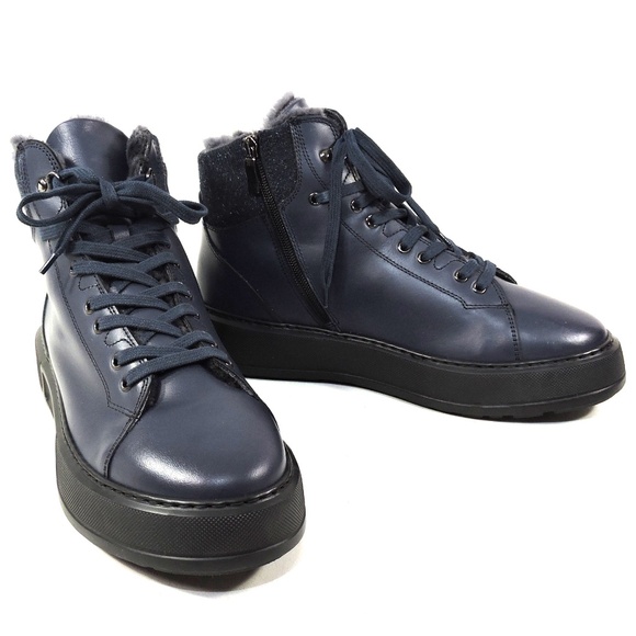 PRINCIPE DI BOLOGNA 🇮🇹 MEN'S BLUE LEATHERCOMFORT WINTER ANKLE BOOTS42EU